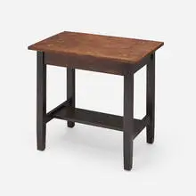 Gustav Stickley, Inlaid table, c. 1907, maple, copper, ebony, fruitwood
