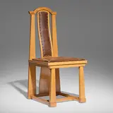 George Washington Maher, Dining chair from Rockledge, the E.L. King House, Homer, Minnesota, c. 1912, oak, leather, brass