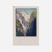 A Tatoosh Vista by Frances Gearhart, c. 1932, woodcut in colors, sold Mar 2026