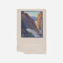 Desert Vista by Frances Gearhart, c. 1930, woodcut in colors, sold Mar 2026