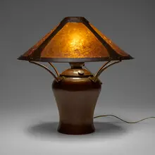 Dirk Van Erp, Early converted table lamp, c. 1908-10, handwrought patinated copper, mica