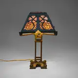 Arts & Crafts, Overlay table lamp with stylized flowers