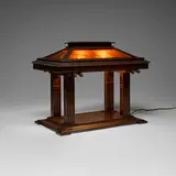 Prairie School, Table lamp, c. 1910, mahogany, mica
