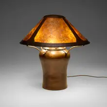 Dirk Van Erp, Early table lamp, c. 1908-10, handwrought patinated copper, mica