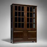 China cabinet, model 629 by L. & J.G. Stickley from the Onondaga Shops, c. 1906, oak, copper, glass, sold Mar 2026