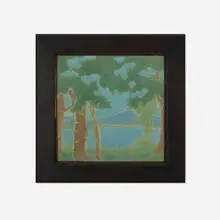 Rookwood Faience, Scenic architectural tile with lake landscape, c. 1915, glazed earthenware