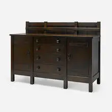 Gustav Stickley, Early eight-leg sideboard, model 961, c. 1902, oak, copper