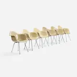 DAXs, set of six by Charles and Ray Eames, 1950, molded fiberglass with rope edge, zinc-plated steel, rubber, sold Sep 2017