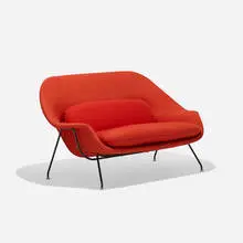 Womb settee by Eero Saarinen, 1950, upholstery, enameled steel, sold Sep 2017