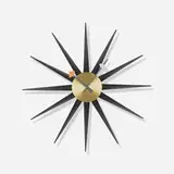 Giant Spike wall clock, model 2230 by George Nelson & Associates, 1952-1953, lacquered wood, brass, enameled aluminum, sold Sep 2017