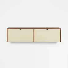 Florence Knoll, hanging cabinet, model 121 W-1, 1947, walnut, lacquered wood, leather