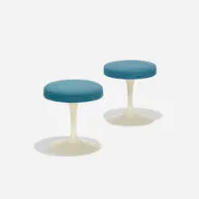 Tulip stools, pair by Eero Saarinen, 1958, enameled aluminum, upholstery, sold Sep 2017