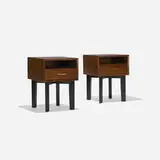 nightstands model 4615, pair by George Nelson & Associates, c. 1948, walnut, lacquered wood, aluminum, sold Sep 2017