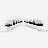 Eero Saarinen, Tulip armchairs model 150, set of ten, molded plastic, aluminum, fur