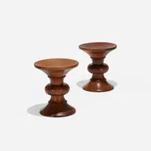 Time Life stools, pair by Charles and Ray Eames, 1960, walnut, sold Sep 2017