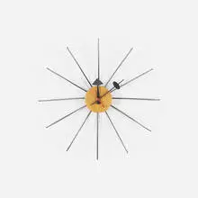 String wall clock, model 2214B by George Nelson & Associates, 1954, enameled steel, maple, string, enameled aluminum, sold Sep 2017