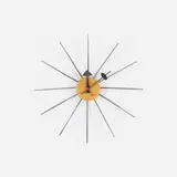 String wall clock, model 2214B by George Nelson & Associates, 1954, enameled steel, maple, string, enameled aluminum, sold Sep 2017