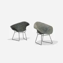 Diamond chairs, pair by Harry Bertoia, 1952, enameled steel, upholstery, sold Sep 2017