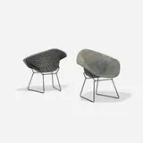 Harry Bertoia, Diamond chairs, pair, 1952, enameled steel, upholstery