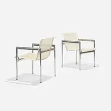 Production Prototype 1966 armchairs, pair by Richard Schultz, c. 1997, polished aluminum, nylon, vinyl, sold Sep 2017