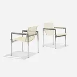 Richard Schultz, Production Prototype 1966 armchairs, pair, c. 1997, polished aluminum, nylon, vinyl