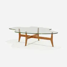 Freeshape coffee table, model T-362 by Jens Risom, 1949, stained mahogany, glass, sold Sep 2017