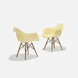 DAWs, pair by Charles and Ray Eames, 1951, molded fiberglass with rope edge, birch, enameled steel, rubber, sold Sep 2017