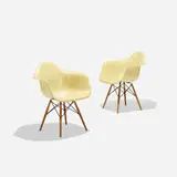 DAWs, pair by Charles and Ray Eames, 1951, molded fiberglass with rope edge, birch, enameled steel, rubber, sold Sep 2017