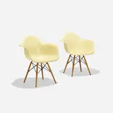 DAWs, pair by Charles and Ray Eames, 1951, molded fiberglass with rope edge, birch, enameled steel, rubber, sold Sep 2017