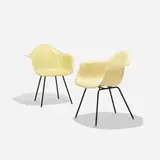 Charles and Ray Eames, DAXs, pair, 1950, molded fiberglass with rope edge, enameled steel, rubber, plastic