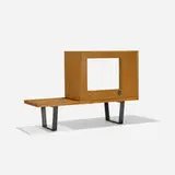 slat bench, model 4690 and television cabinet, model 4601-TV by George Nelson & Associates, 1946, combed oak, birch, lacquered wood, sold Sep 2017