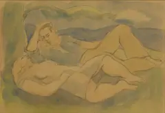 Philip Meninsky, Untitled, Philip Meninsky (1919-2007) Couple reclining pencil and watercolour 17 x 24cm .