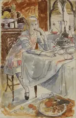 Untitled by Pamela Kay, pen and ink and watercolour 35 x 22cm ., sold Nov 2020
