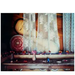Laura McPhee, Sleeping Buddha with Offerings of Hibiscus and Jasmine, Maha Vihara Temple, Dehiwala, Sri Lanka, 1993, Chromogenic print; titled
