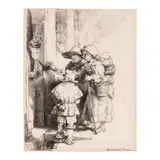 Rembrandt Harmensz van Rijn, A Blind Hurdy-Gurdy Player and Family Receiving Alms (Bartsch, Hollstein 176, Hind 233, New Hollstein 243), 1648, Etching and drypoint on laid paper, New Hollstein's second state (of 5)