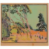 Gustave Baumann, Windswept Eucalyptus (Chamberlain 129), 1928, Woodcut in colors on Zanders laid paper, from the first edition (of 2)
