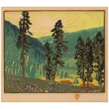 Gustave Baumann, Big Timber Upper Pecos (Chamberlain 99), 1924, Woodcut in colors on wove paper, from the second edition (of 3)