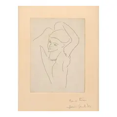 Henri Matisse, Jeune fille arrangeant ses cheveux (Young Girl Arranging Her Hair) (Duthuit 242), 1934-35, Etching with chine collé on Arches paper support