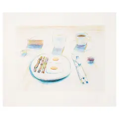 Wayne Thiebaud, Breakfast, 1995, Drypoint in colors on wove paper