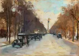 Lesser Ury, Siegesallee mit Siegessäule im Herbst, Um 1925, Pastell auf Pappe