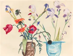 Gabriele Münter, Zwei Vasen mit Sommerblumen, 1943, Öl auf Velin