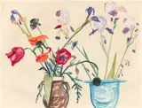 Gabriele Münter, Zwei Vasen mit Sommerblumen, 1943, Öl auf Velin