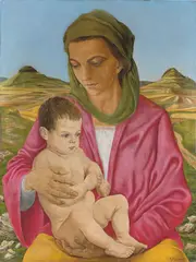 Rudolf Schlichter, Madonna mit Kind, 1934, Öl auf Leinwand. Doubliert