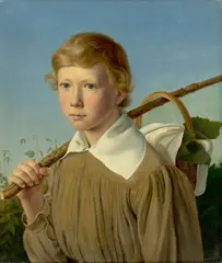 Adolf Senff, Knabe mit Wanderstock, Öl auf Leinwand. Doubliert