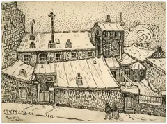 Max Pechstein, Schnee auf Dächern, 1908, Tuschfeder auf Fabriano-Velin