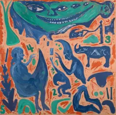 The laughing devil by A. R. Penck, 1984, Acryl auf dünner Leinwand, sold May 2012