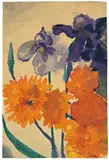 Emil Nolde, Iris und Dahlien, Aquarell auf Japan