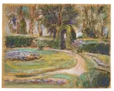 Max Liebermann, Das Rondell im Heckengarten, Um 1923, Pastell auf braunem Papier
