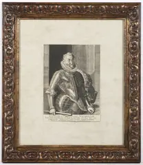 Portrait of Rudolf II. by Aegidius Sadeler, 1609, copper engraving, paper, sold Jun 2024