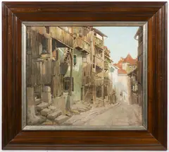 Bedřich Havránek, Alley in Krumlov, Around 1872, oil, canvas on cardboard